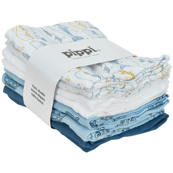 Pippi mousseline doeken 70x70 cm 8-pack - Provincial Blue