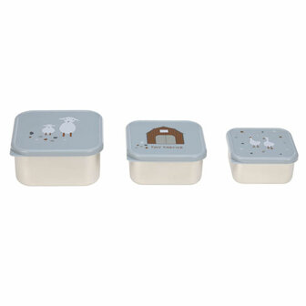L&auml;ssig Snackbox 3-delige set RVS Tiny Farmer Blue