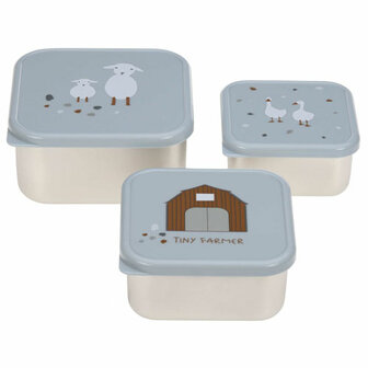L&auml;ssig Snackbox 3-delige set RVS Tiny Farmer Blue