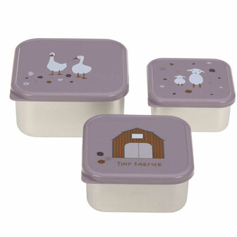 L&auml;ssig Snackbox 3-delige set RVS Tiny Farmer Lilac