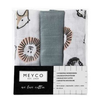 Meyco Monddoekjes 3-Pack Hydrofiel Animal Multicolor-30x30cm
