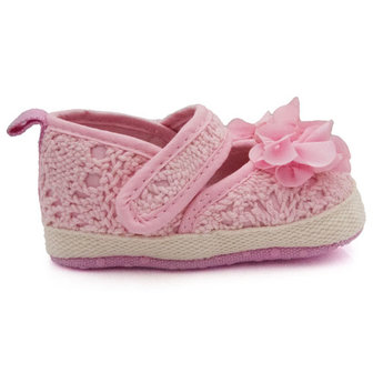 Baby schoenen roze met roze bloem
