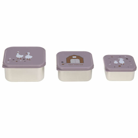 Lässig Snackbox 3-delige set RVS Tiny Farmer Lilac