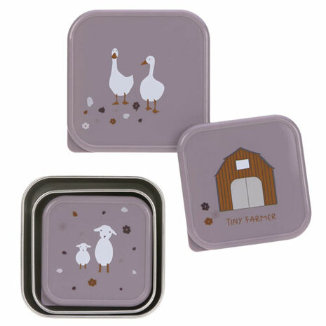 Lässig Snackbox 3-delige set RVS Tiny Farmer Lilac