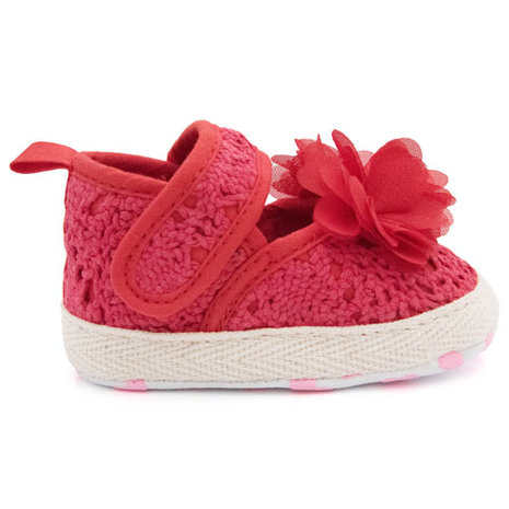 Baby schoenen rood met rode bloem 